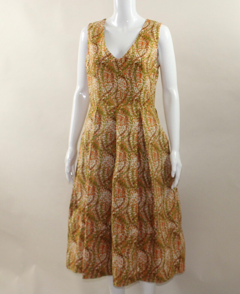 African Ankara Textile pleated dress (S/M/L) Gold and Green - Please indicate which colours you want