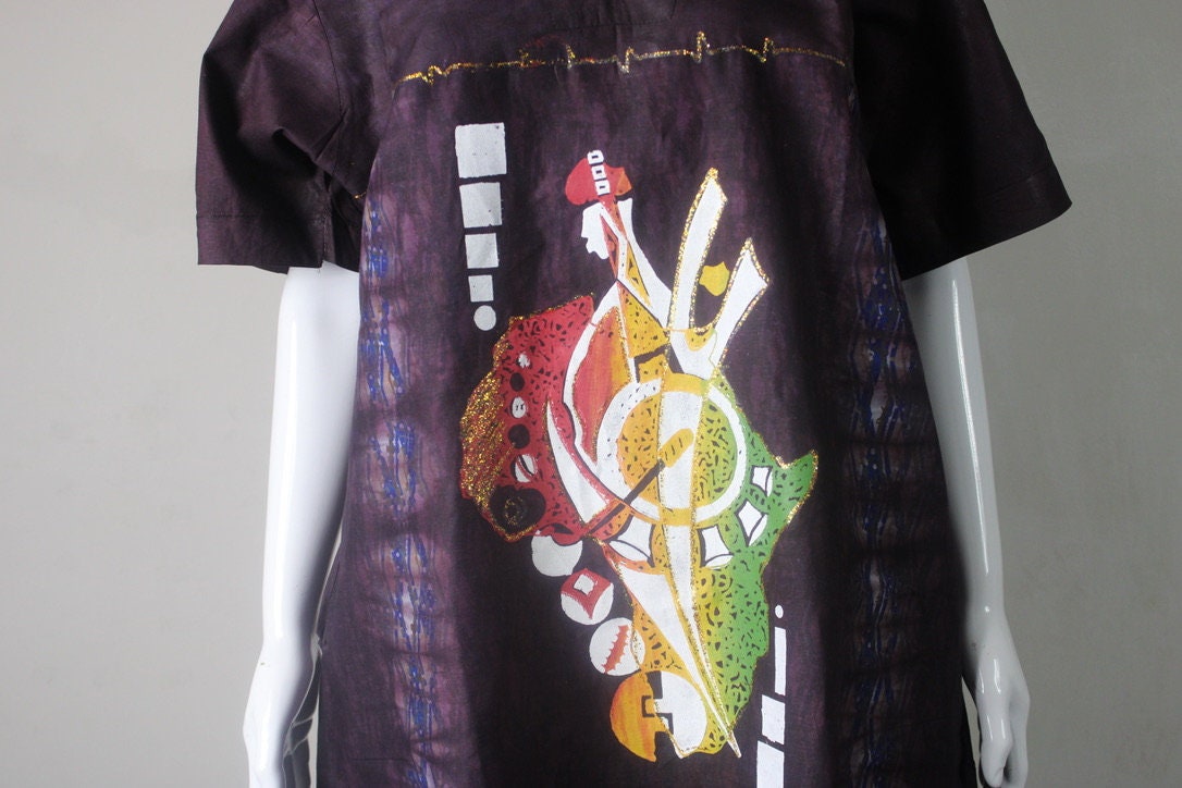 Brown Adire Batik Tie and dye long bubu dress (S/M/L)