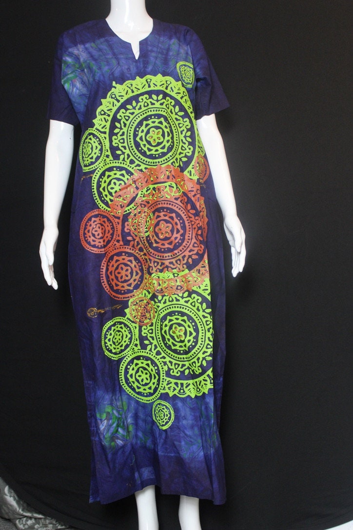 Light Blue Green Orange Batik Tie and dye Bubu (Circles)
