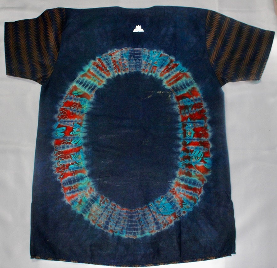African Traditional Adire Batik T-shirt Multi-coloured Cotton Linen designs (Traditional Symbols - S M L)