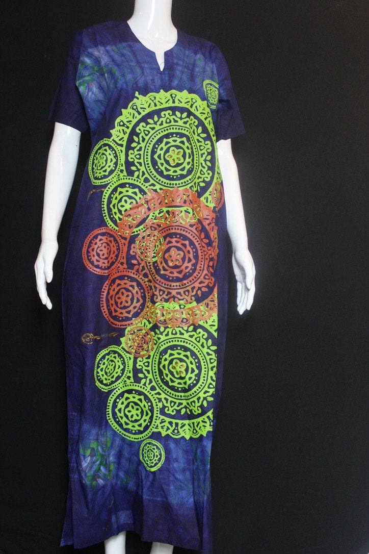 Light Blue Green Orange Batik Tie and dye Bubu (Circles)