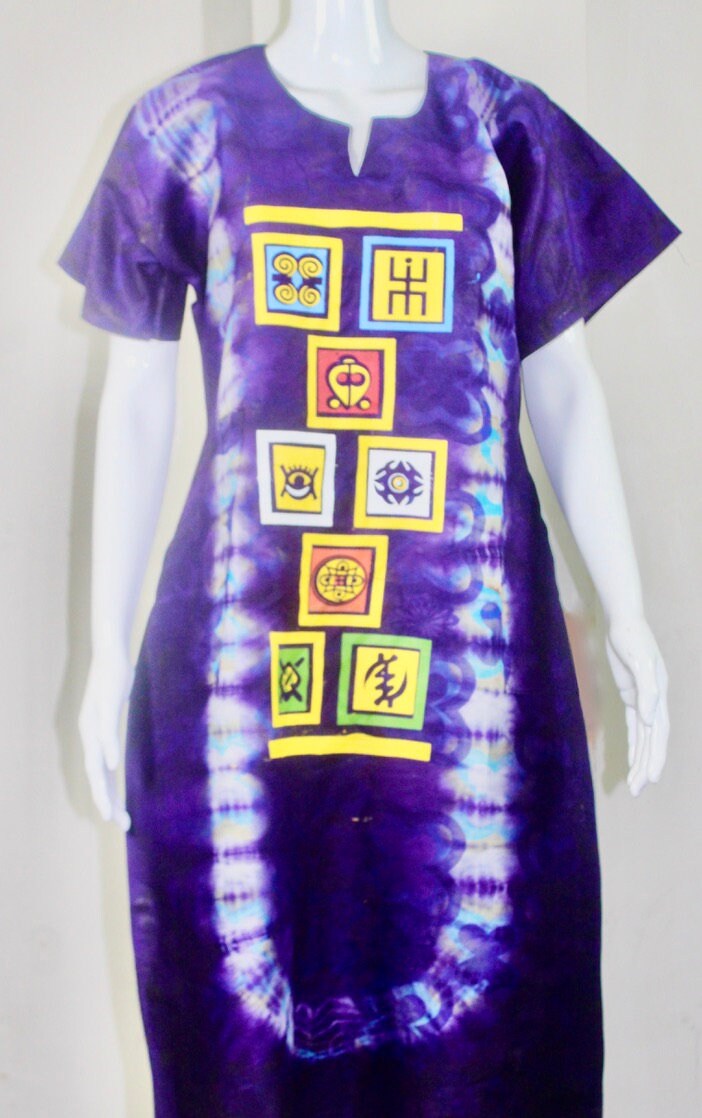 Blue Coloured African Adire Batik Tie and dye short dress (S/M/L) - with African symbols design