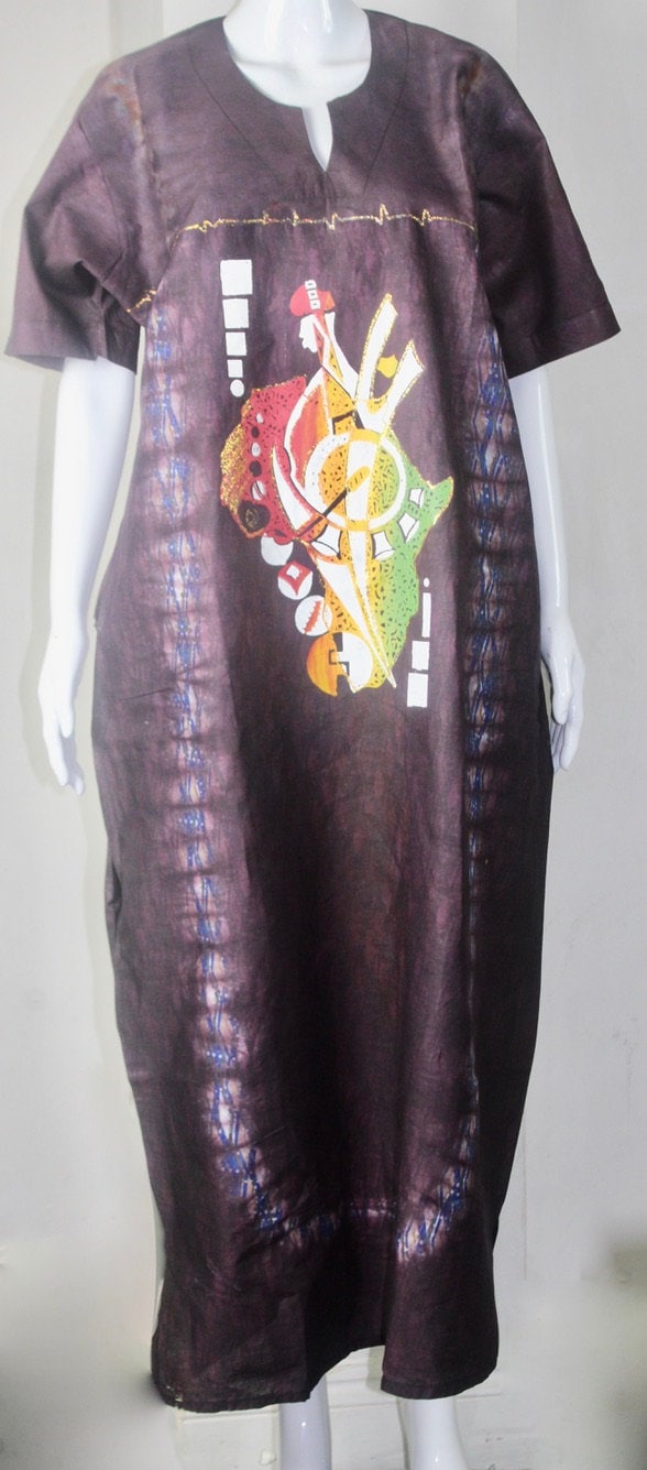 Brown Adire Batik Tie and dye long bubu dress (S/M/L)