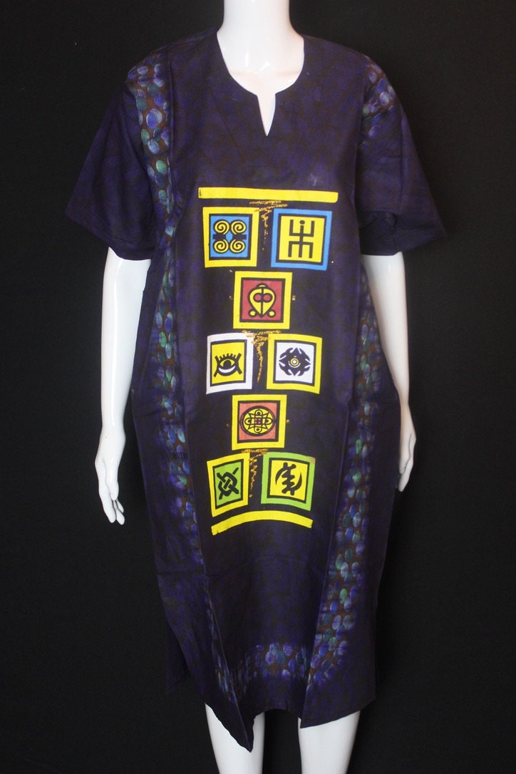 Dark Purple, Yellow Batik Tie and dye Bubu (African Symbols_Balloons)