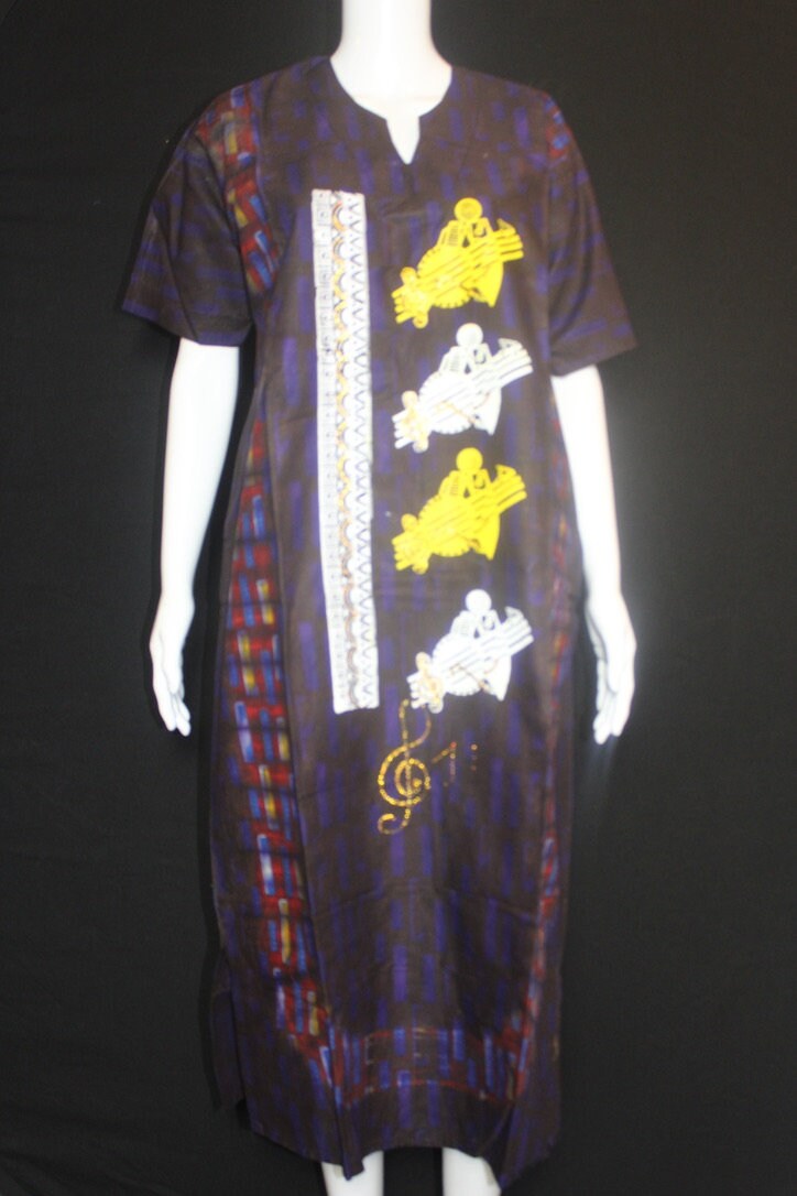 Yellow White Batik Tie and dye Bubu (Music)