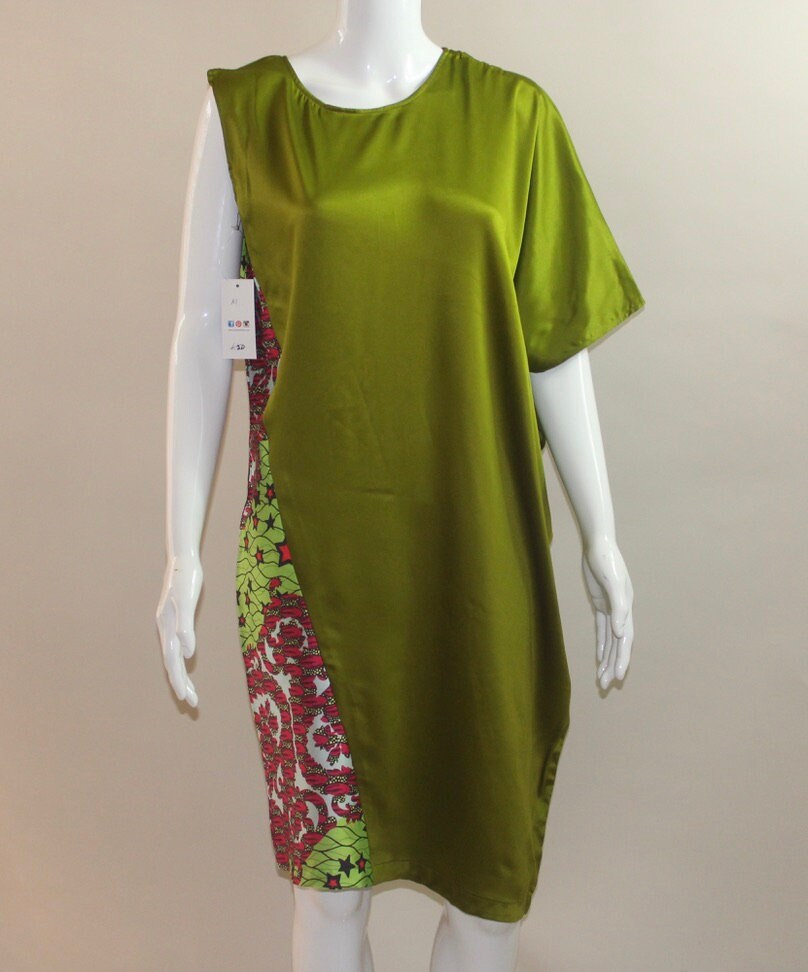 Queen and Tribe Colourful African Ankara Silk dress (S/M/L) Green, Red, Orange etc.