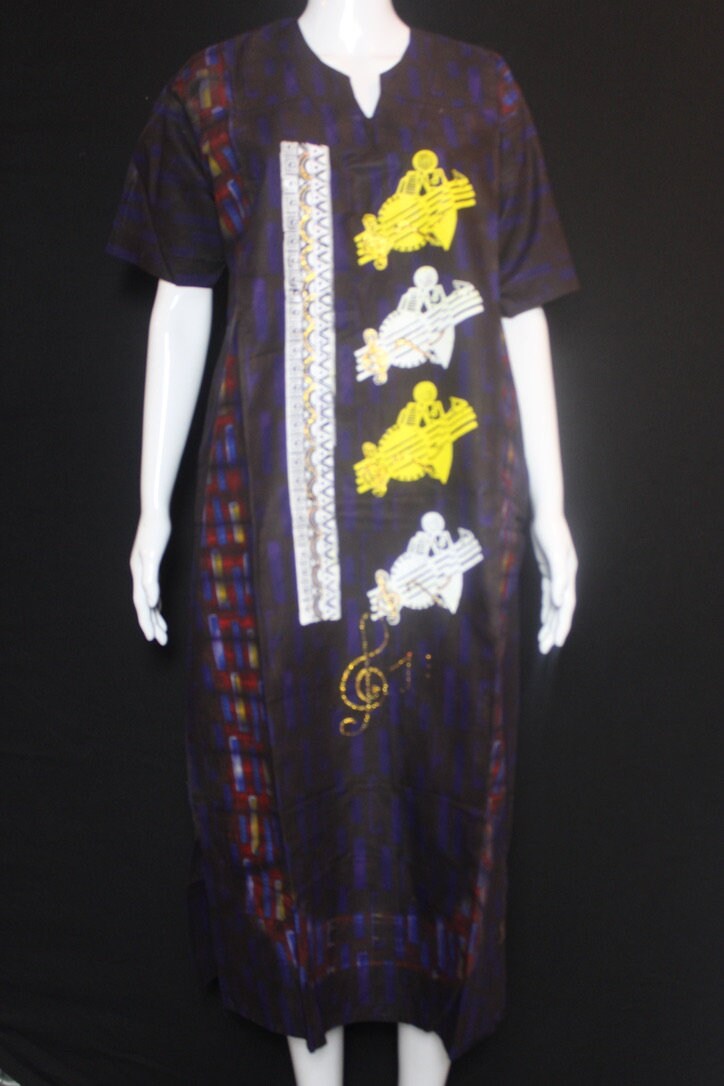 Yellow White Batik Tie and dye Bubu (Music)
