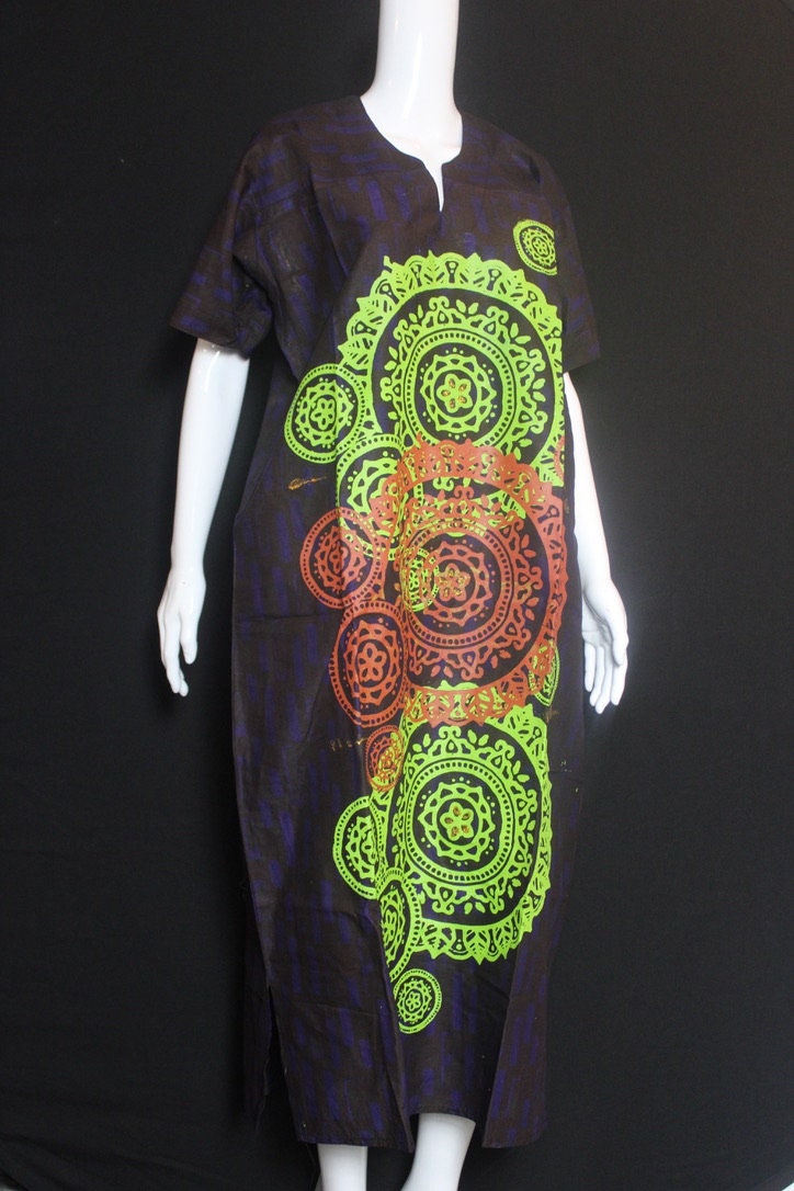 Dark Purple Blue Batik Tie and dye Bubu (Circles)