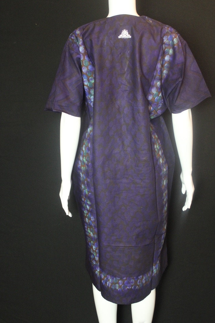 Dark Purple, Yellow Batik Tie and dye Bubu (African Symbols_Balloons)