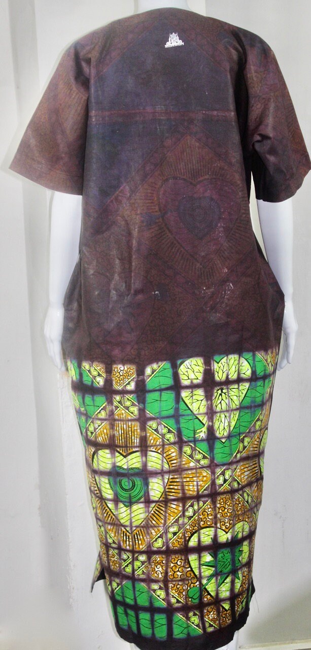 Brown Adire Ankara Batik Tie and dye long bubu dress (S/M/L)
