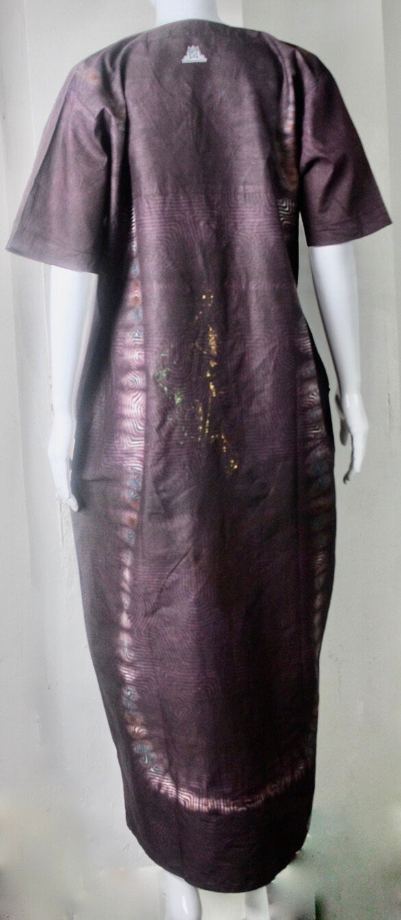 Brown Adire Batik Tie and dye long bubu dress (S/M/L)