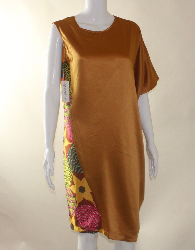 Queen and Tribe Colourful African Ankara Silk dress (S/M/L) Green, Red, Orange etc.