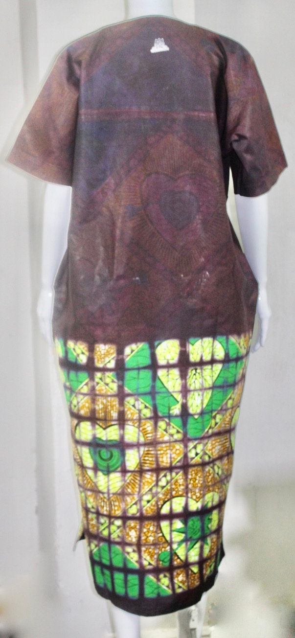 Brown Adire Ankara Batik Tie and dye long bubu dress (S/M/L)