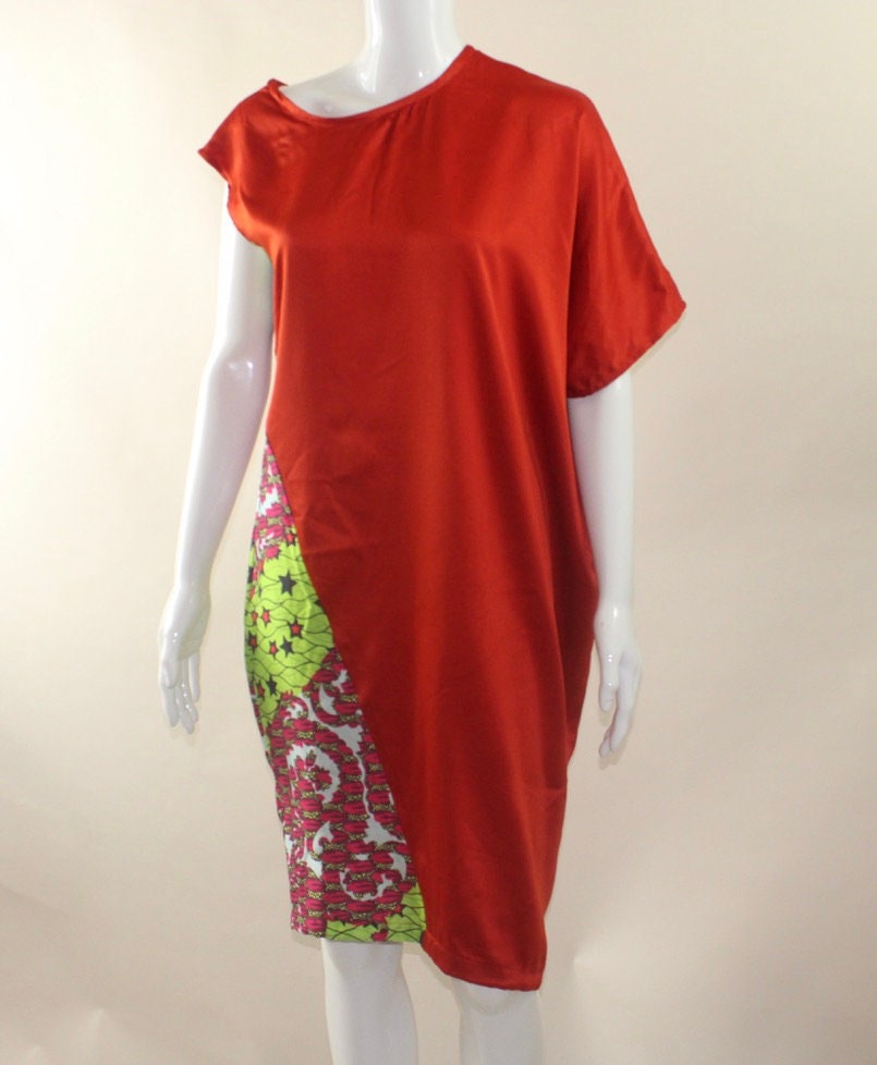 Queen and Tribe Colourful African Ankara Silk dress (S/M/L) Green, Red, Orange etc.