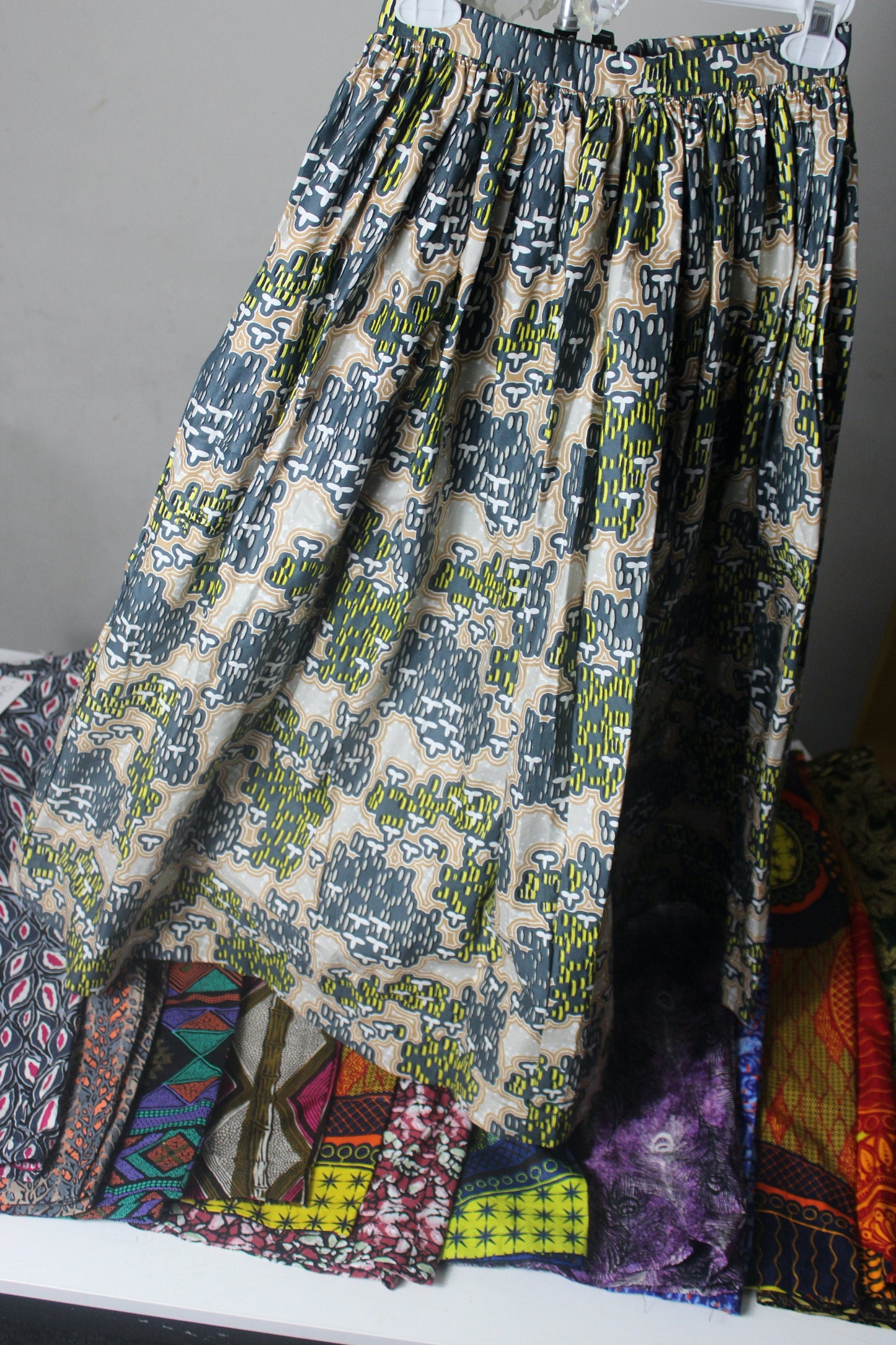 Vibrant Ankara African Textile Flair Pleated waist Skirt (UK sizes 10,12,14,16)
