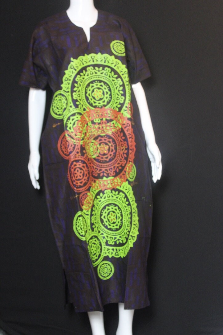 Dark Purple Blue Batik Tie and dye Bubu (Circles)