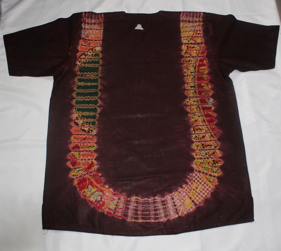African Traditional Adire Batik T-shirt Multi-coloured Cotton Linen designs (Orange Yellow design - S M L)