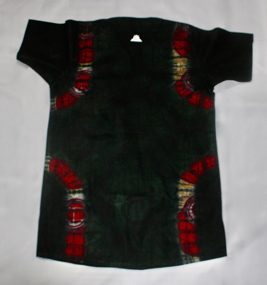 African Traditional Adire Batik T-shirt Multi-coloured Cotton Linen designs (African Flower design - S M L)