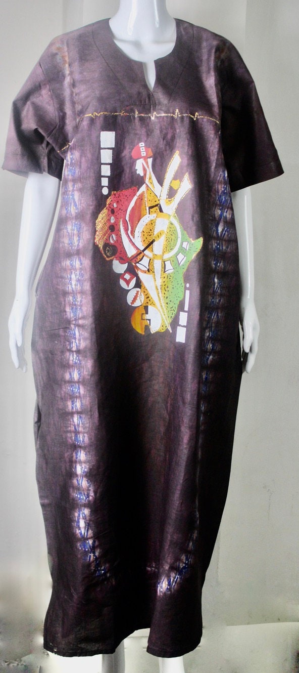 Brown Adire Batik Tie and dye long bubu dress (S/M/L)
