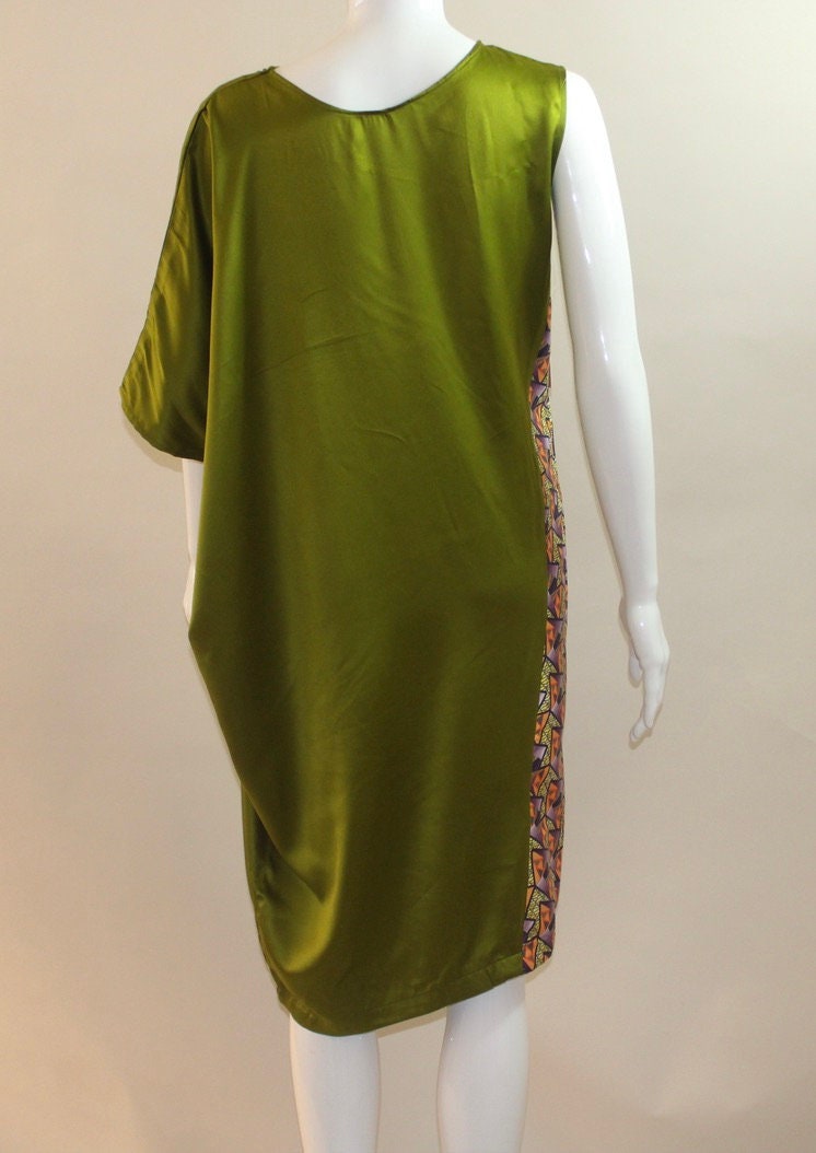 Queen and Tribe Colourful African Ankara Silk dress (S/M/L) Green, Red, Orange etc.