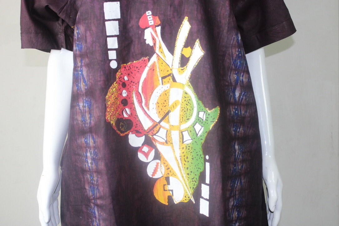 Brown Adire Batik Tie and dye long bubu dress (S/M/L)