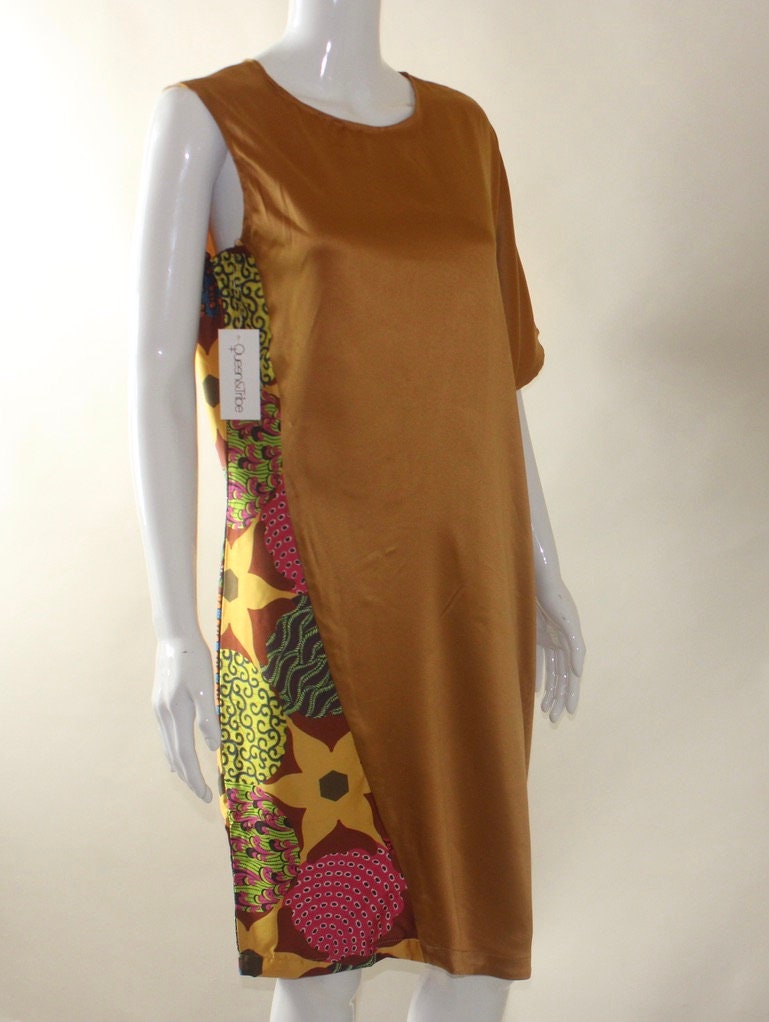 Queen and Tribe Colourful African Ankara Silk dress (S/M/L) Green, Red, Orange etc.