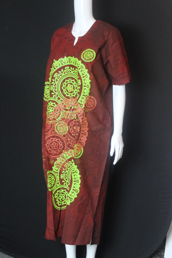Orange Green Batik Tie and dye Bubu (Circles)
