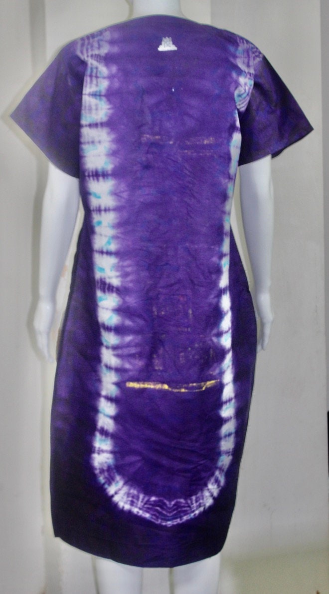 Blue Coloured African Adire Batik Tie and dye short dress (S/M/L) - with African symbols design