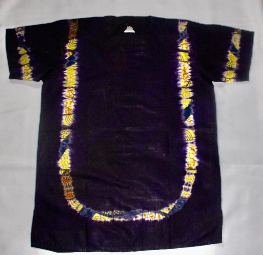 African Traditional Adire Batik T-shirt Multi-coloured Cotton Linen designs (Hello Blue design)