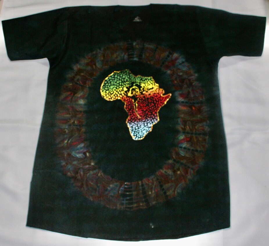 African Traditional Adire Batik T-shirt Multi-coloured Cotton Linen designs (Africa Symbol)