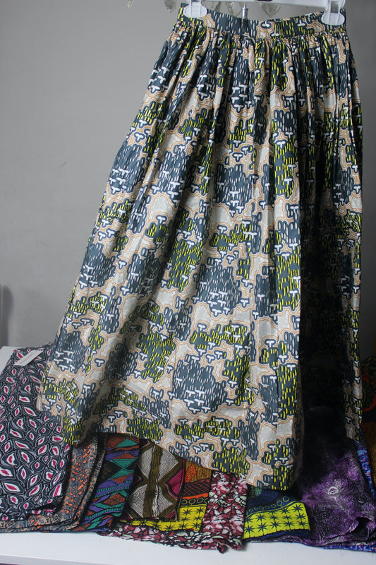 Vibrant Ankara African Textile Flair Pleated waist Skirt (UK sizes 10,12,14,16)