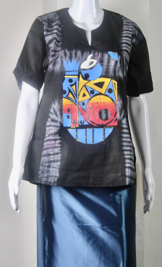 Blue Coloured African Adire Batik Tie and dye Top (S/M/L)