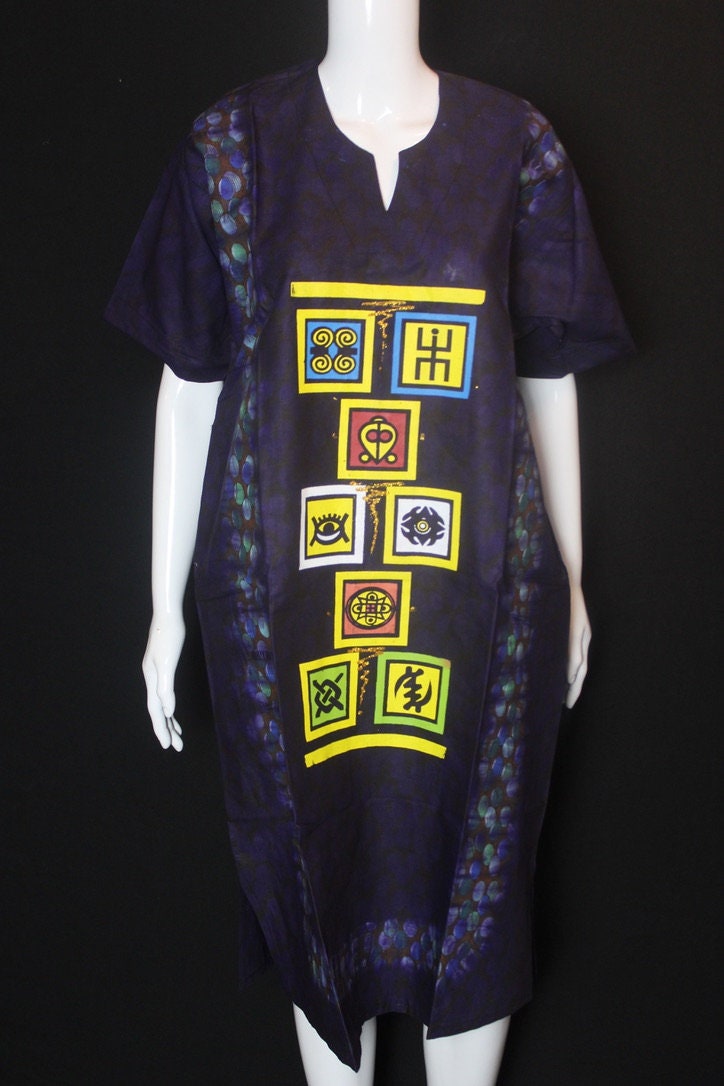 Dark Purple, Yellow Batik Tie and dye Bubu (African Symbols_Balloons)