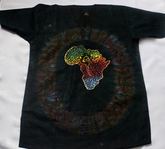African Traditional Adire Batik T-shirt Multi-coloured Cotton Linen designs (Africa Symbol)