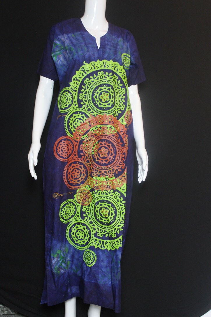 Light Blue Green Orange Batik Tie and dye Bubu (Circles)