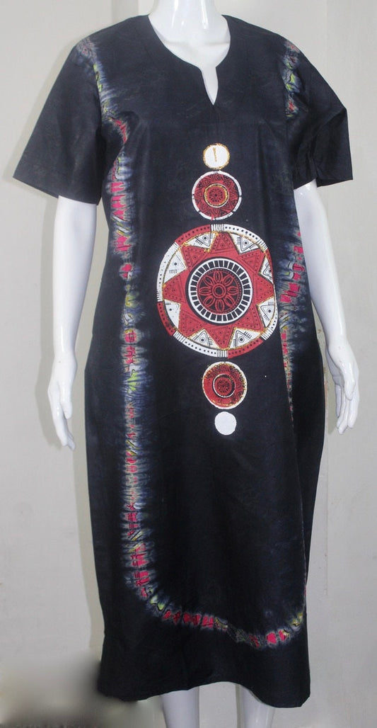 Black Adire Batik Tie and dye long bubu dress (S/M/L)