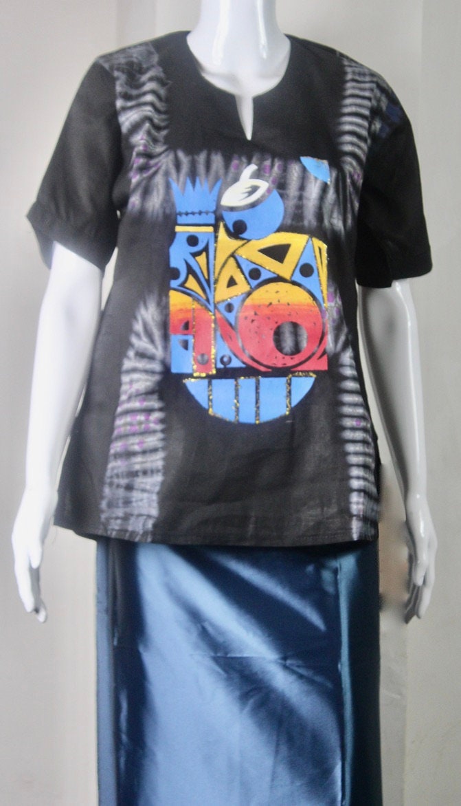 Blue Coloured African Adire Batik Tie and dye Top (S/M/L)