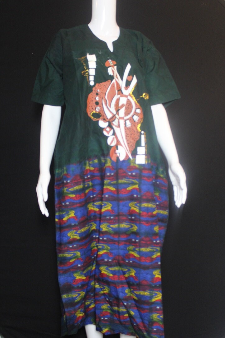 Green Multi Ankara Batik Tie and dye Bubu (Africa Map)