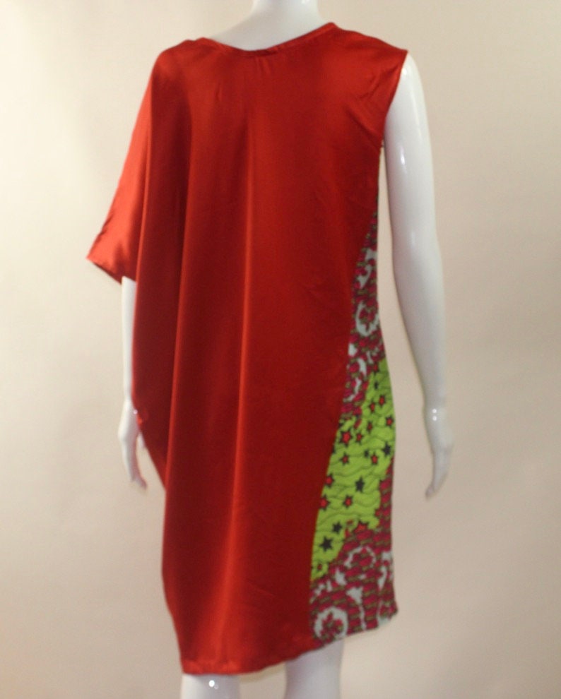Queen and Tribe Colourful African Ankara Silk dress (S/M/L) Green, Red, Orange etc.
