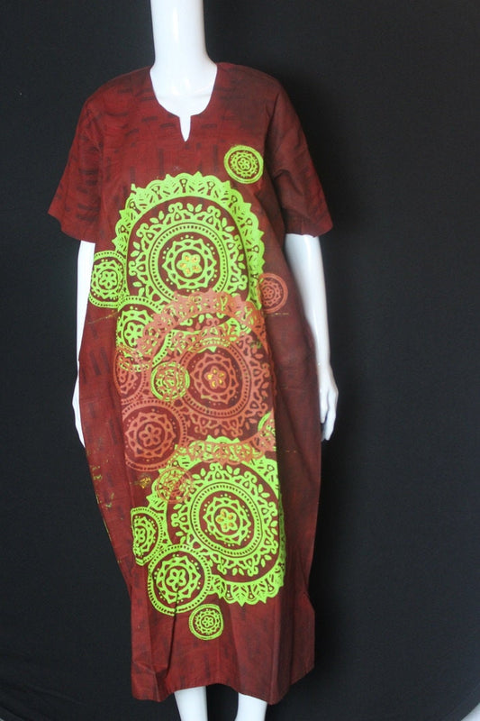 Orange Green Batik Tie and dye Bubu (Circles)